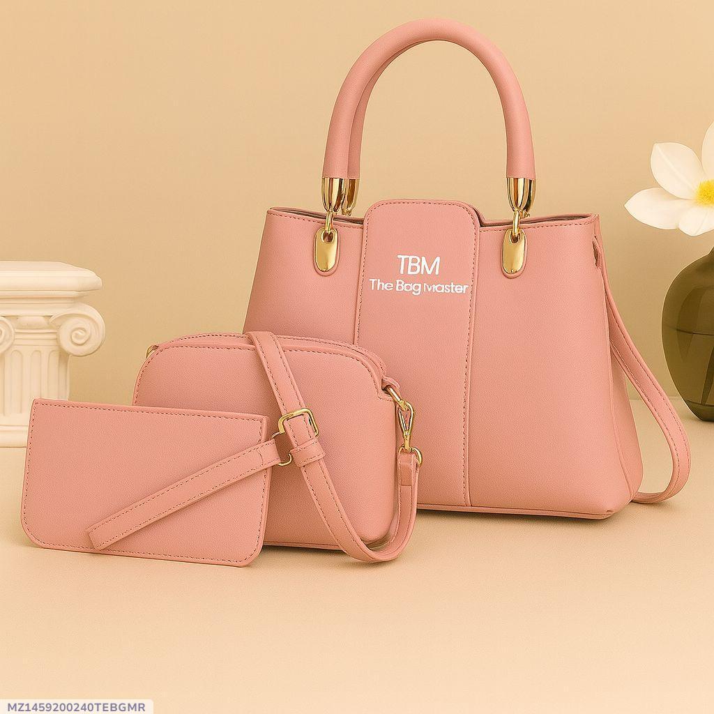 Pink 3-Piece Handbag Set with Gold Hardware