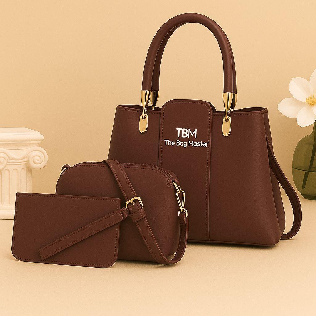 Pink 3-Piece Handbag Set with Gold Hardware