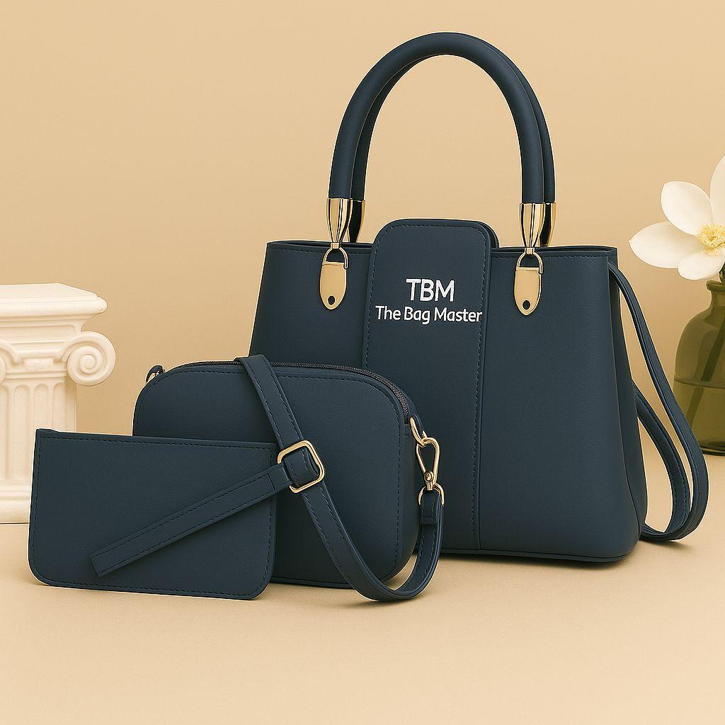 Pink 3-Piece Handbag Set with Gold Hardware