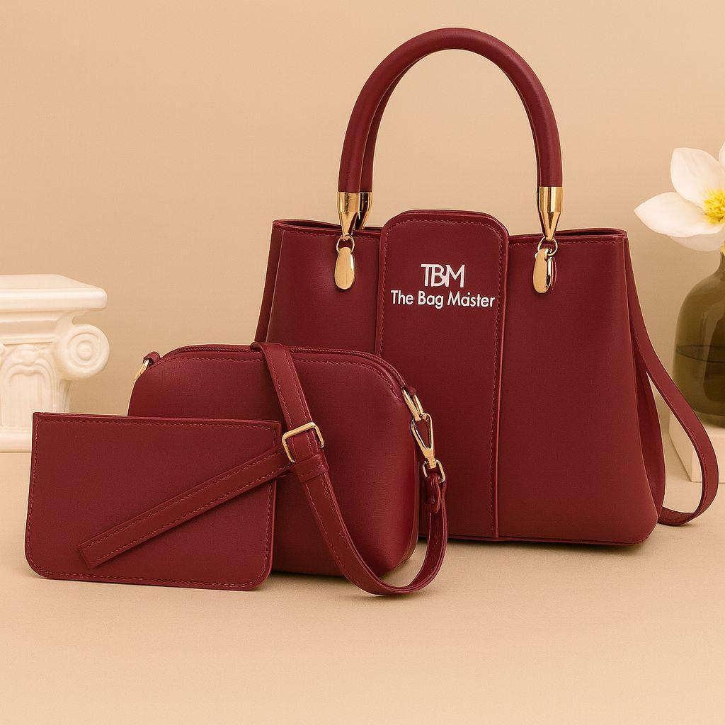 Pink 3-Piece Handbag Set with Gold Hardware