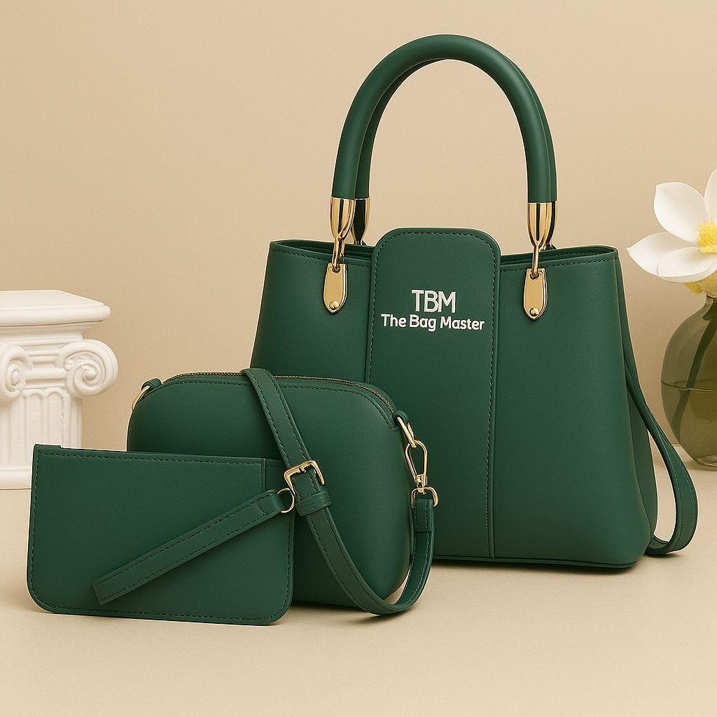 Pink 3-Piece Handbag Set with Gold Hardware
