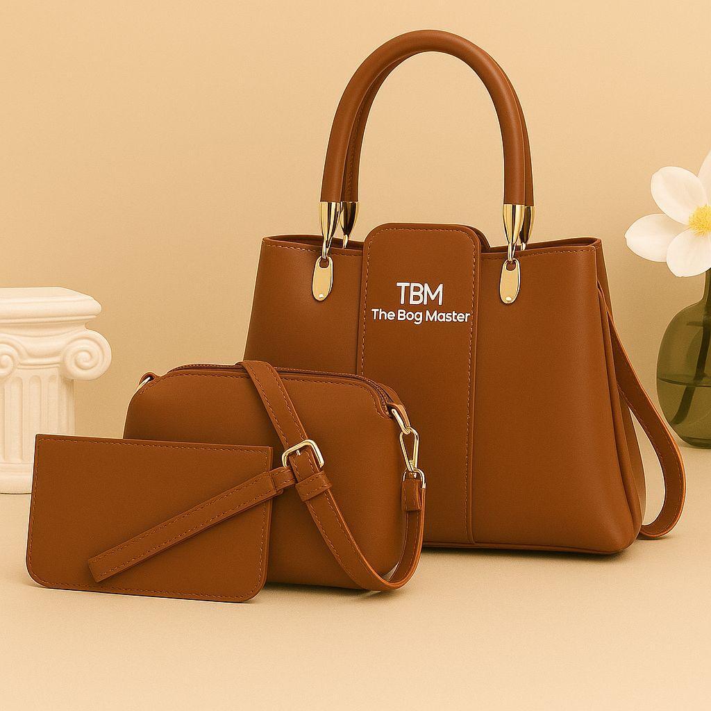 Pink 3-Piece Handbag Set with Gold Hardware