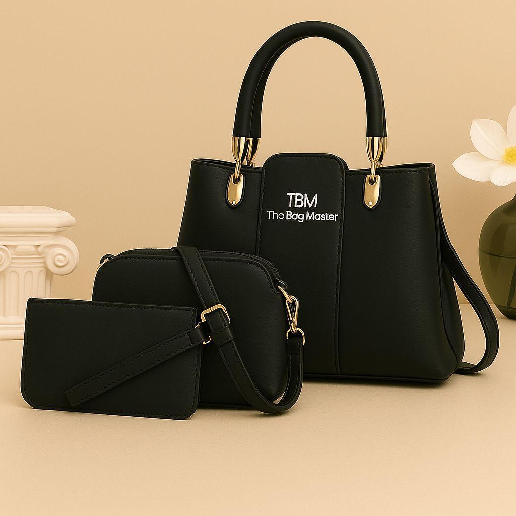Pink 3-Piece Handbag Set with Gold Hardware