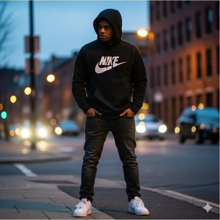 Men's Black Fleece Hoodie Nike Logo Slim Fit