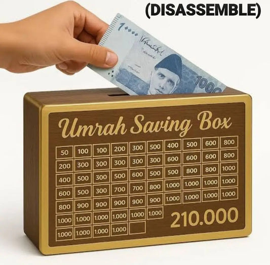 Wooden Umrah Saving Box with 280 Days Tracker | Islamic Money Saving Box for Hajj & Umrah | Halal Cash Box Gift for Muslims | Daily Pilgrimage Goal Jar