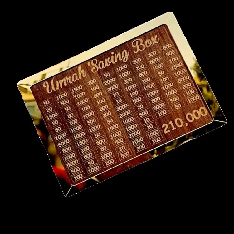 Wooden Umrah Saving Box with 280 Days Tracker | Islamic Money Saving Box for Hajj & Umrah | Halal Cash Box Gift for Muslims | Daily Pilgrimage Goal Jar